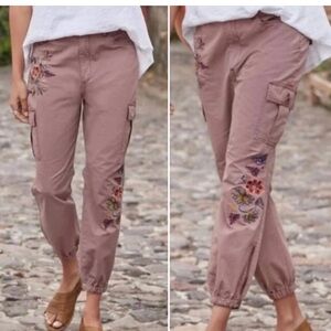 Sundance Vivant Cargo Jogger Mauve Embroidered Floral Pants Size 16